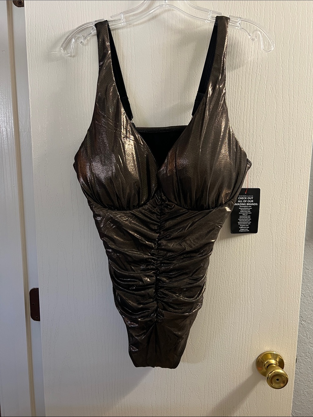 Swimsuits For All Bronze Metallic Ruched One-Piece Swimsuit